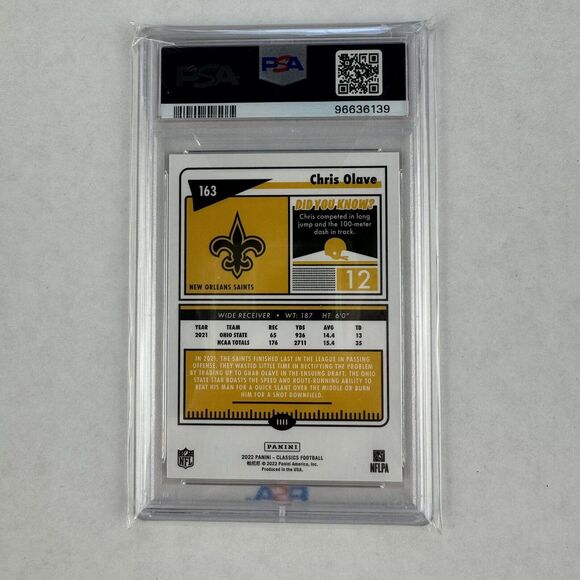 Chris Olave 2022 Panini Classics Premium Edition PSA Gem Mint 10 RC Rookie #163 - Picture 2 of 2
